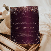 Bourgogne roos gouden verjaardagsuitnodiging