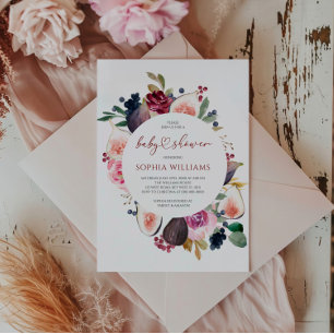 Bourgogne Roos krans Baby shower uitnodiging