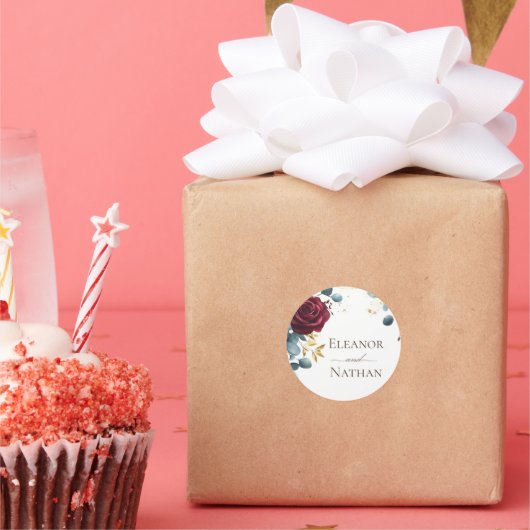 Bourgogne Roos Lente Zomer Huwelijk Ronde Sticker (Feest)