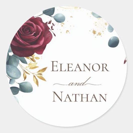 Bourgogne Roos Lente Zomer Huwelijk Ronde Sticker (Voorkant)