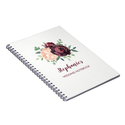 Bourgogne Roos Perzik Pioen Gepersonaliseerde brui Notitieboek (Rechterzijde)