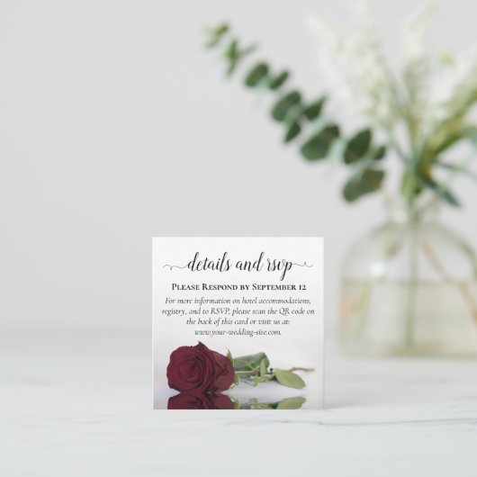 Bourgogne Roos Posh Wedding Details & RSVP QR Code Informatiekaartje (Staand voorkant)