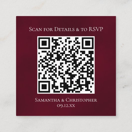 Bourgogne Roos Posh Wedding Details & RSVP QR Code Informatiekaartje (Achterkant)