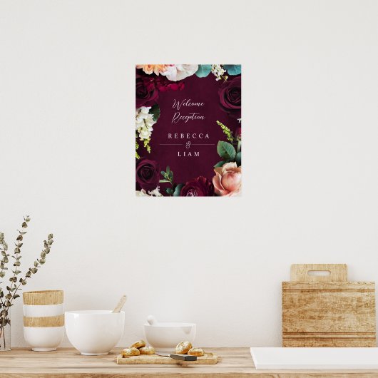 Bourgogne Roos Ranunculus Bruiloft Welkom Poster (Keuken)