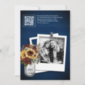 Bourgogne Roos Zonnebloem Navy QR Code Trouwfoto Save The Date (Achterkant)