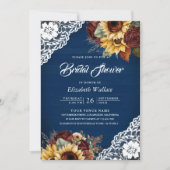 Bourgogne Roos Zonnebloem Navy QR Code Vrijgezelle Kaart (Voorkant)