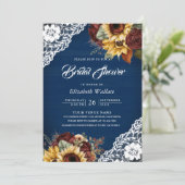 Bourgogne Roos Zonnebloem Navy QR Code Vrijgezelle Kaart (Staand voorkant)