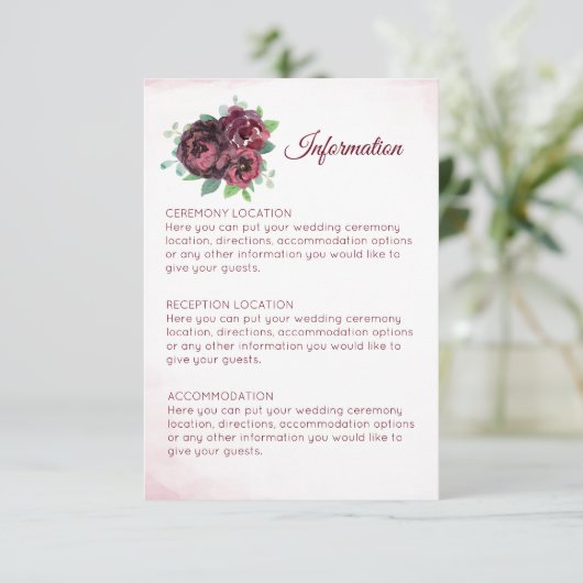 Bourgogne Rose Boeket Trouwinformatie Kaarten (Staand voorkant)