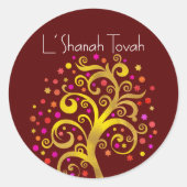 Bourgogne Rosh Hashanah Gouden Folie Boom van het  Ronde Sticker (Voorkant)