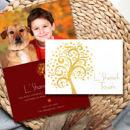 Bourgogne Rosh Hashanah Tree Life Foto Echt goud Folie Kaarten