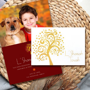 Bourgogne Rosh Hashanah Tree Life Foto Echt goud Folie Kaarten