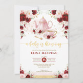 Bourgogne Roze Baby brouwt Douche Tea Party Kaart (Voorkant)