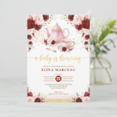 Bourgogne Roze Baby brouwt Douche Tea Party Kaart (Staand voorkant)