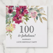 Bourgogne Roze Bloemen 100ste Verjaardag Dank u Bedankjes Labels (Achterkant)