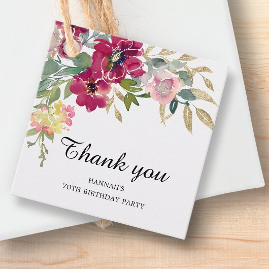 Bourgogne Roze Bloemen 70e Verjaardag Dank u Bedankjes Labels