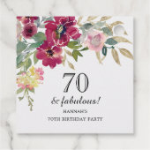 Bourgogne Roze Bloemen 70e Verjaardag Dank u Bedankjes Labels (Achterkant)