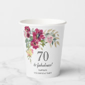 Bourgogne Roze Bloemen 70ste Verjaardag Papieren Bekers (Achterkant)