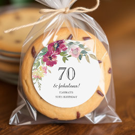 Bourgogne Roze Bloemen 70ste Verjaardag Ronde Sticker