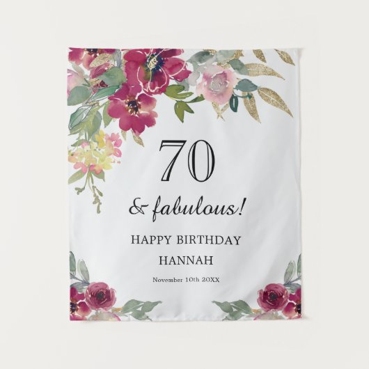 Bourgogne Roze Bloemen 70ste Verjaardag Wandkleed (Voorkant)
