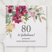 Bourgogne Roze Bloemen 80ste Verjaardag Dank u Bedankjes Labels (Achterkant)