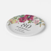 Bourgogne Roze Bloemen 80ste Verjaardag Papieren Bordje (Gekanteld)