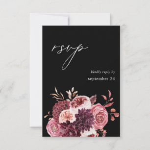 Bourgogne & Roze Bloemen 8B W Maaltijd RSVP - Zwar Kaartje