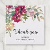 Bourgogne Roze Bloemen 90ste Verjaardag Dank u Bedankjes Labels (Voorkant)