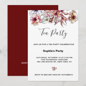 Bourgogne Roze Bloemen Boeket Tea Party Kaart (Voorkant / Achterkant)