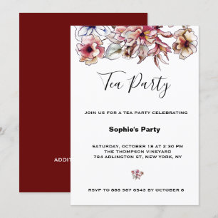 Bourgogne Roze Bloemen Boeket Tea Party Kaart