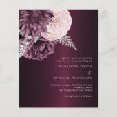 Bourgogne roze bloemen bruiloft uitnodiging (Voorkant)