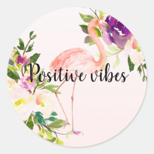 Bourgogne Roze Bloemen Flamingo waterverf Ronde Sticker