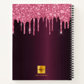 Bourgogne roze bloemen glitter druppels monogram notitieboek (Achterkant)