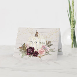 Bourgogne Roze Bloemen Goud Wit Pompoen Dank u Kaart