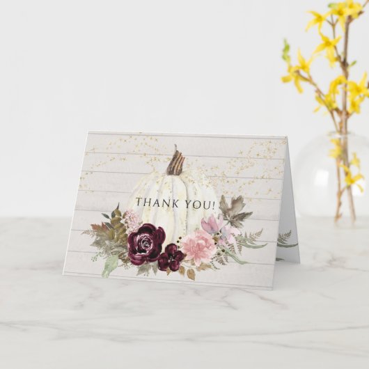 Bourgogne Roze Bloemen Goud Wit Pompoen Dank u Kaart (Gele Bloem)