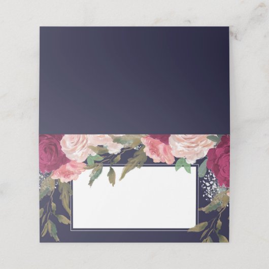 Bourgogne Roze Bloemen Marine Trouwplaats Kaart Plaatskaartje (Buitenkant ongevouwen)