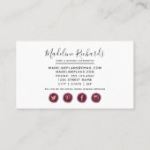 Bourgogne & Roze Bloemen met Social Media Iconen Visitekaartje (Achterkant)