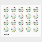 Bourgogne Roze Bloemen Mint Ombre Waterverf Ronde Sticker (Vel)