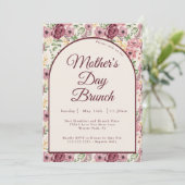 Bourgogne Roze Bloemen Moederdag Brunch Kaart (Staand voorkant)