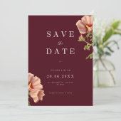 Bourgogne & Roze Bloemen Save the Date Kaart (Staand voorkant)