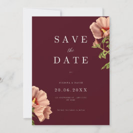 Bourgogne & Roze Bloemen Save the Date Kaart