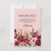 Bourgogne Roze Bloemen Verjaardag Bedankkaart (Voorkant)