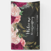 Bourgogne roze bloemenbord welkom banner (Verticaal)