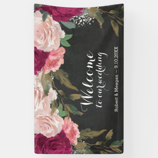 Bourgogne roze bloemenbord welkom banner (Verticaal)