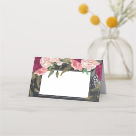 Bourgogne roze bloemenkrijtbord trouwplaats kaart plaatskaartje