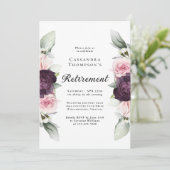 Bourgogne roze bloemig elegant pensioenfeest kaart (Staand voorkant)