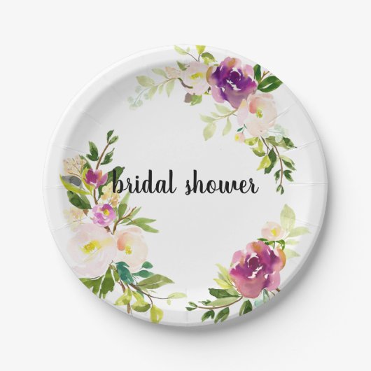 Bourgogne roze bloemig papieren bordje (Voorkant)