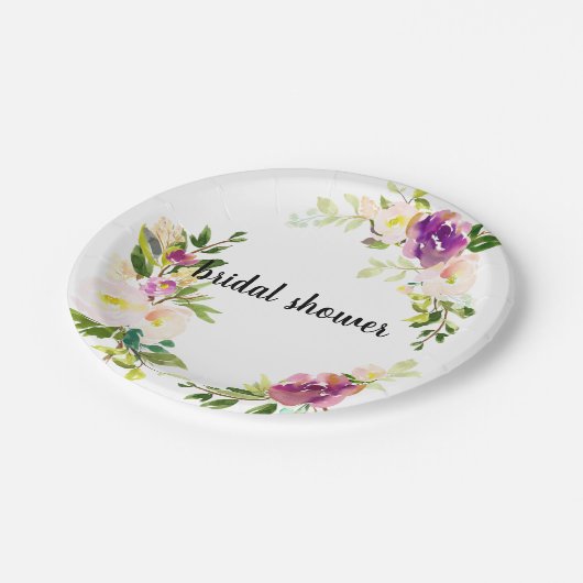 Bourgogne roze bloemig papieren bordje (Gekanteld)