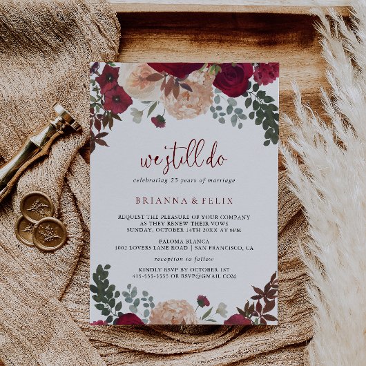 Bourgogne roze bloemig We doen nog steeds gelofte Kaart