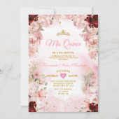 Bourgogne Roze Bloemlint Gouden Kroon Mis Quince Kaart (Voorkant)