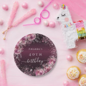 Bourgogne roze bloemnaam elegante verjaardag papieren bordje (Feest)